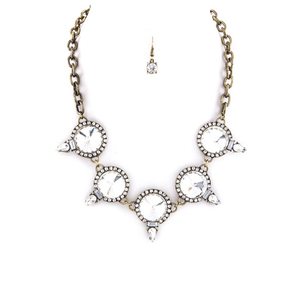 Snow White Crystal Circles Statement Necklace Set